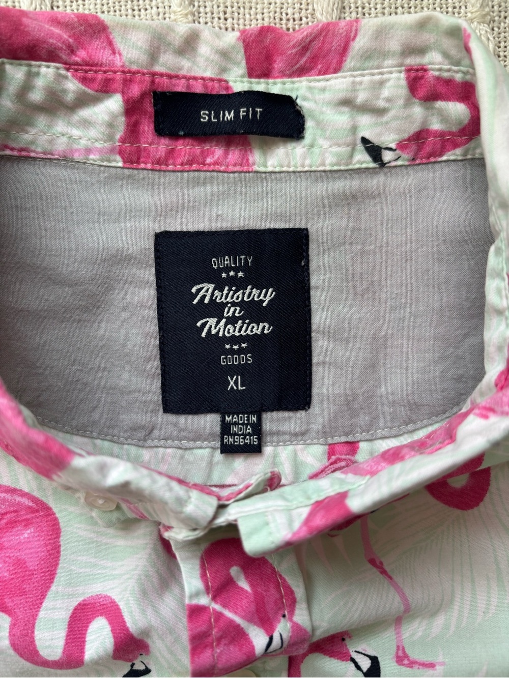 Artistry in Motion Flamingo Print Button Up Slim Fit Shirt Tropical Pink XL - Picture 2 of 10